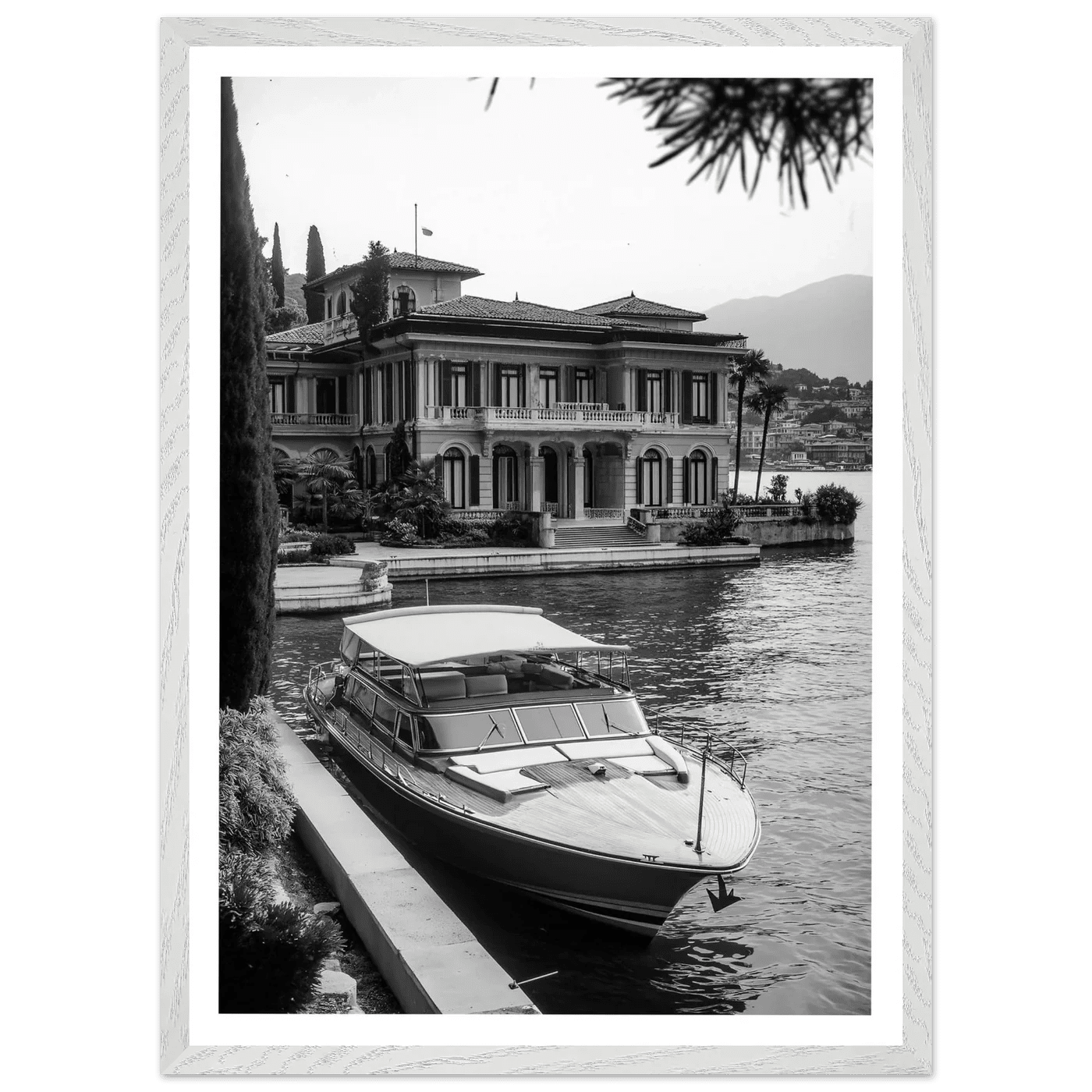 Luxury Lake Como Villa Black and White Wall Art - The Trendy Art