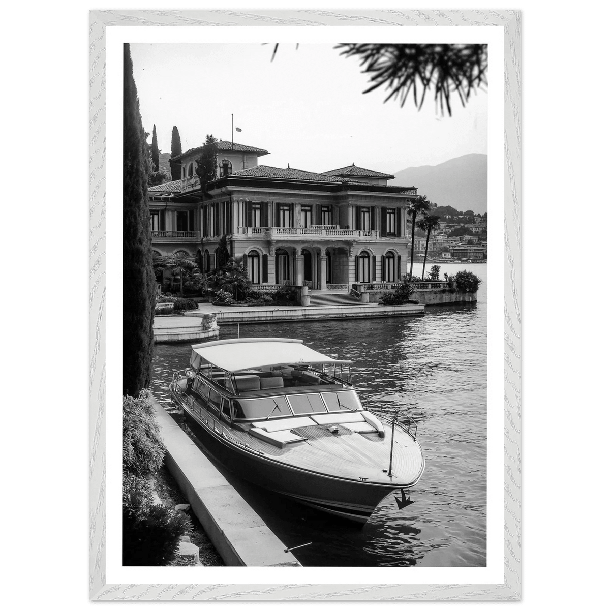 Luxury Lake Como Villa Black and White Wall Art - The Trendy Art