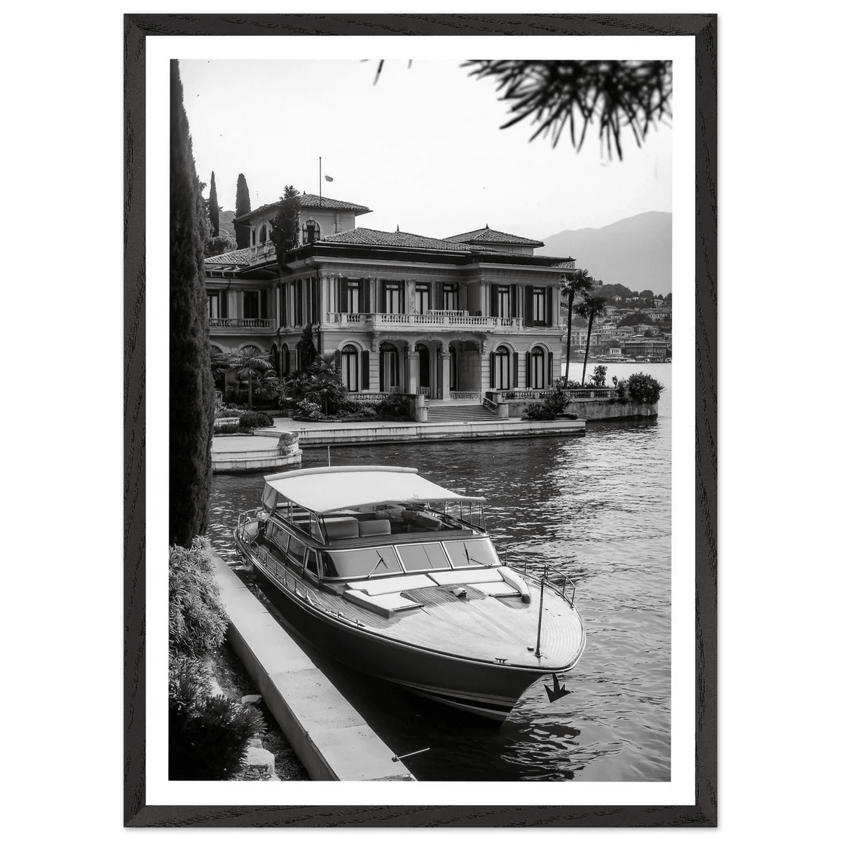 Luxury Lake Como Villa Black and White Wall Art - The Trendy Art