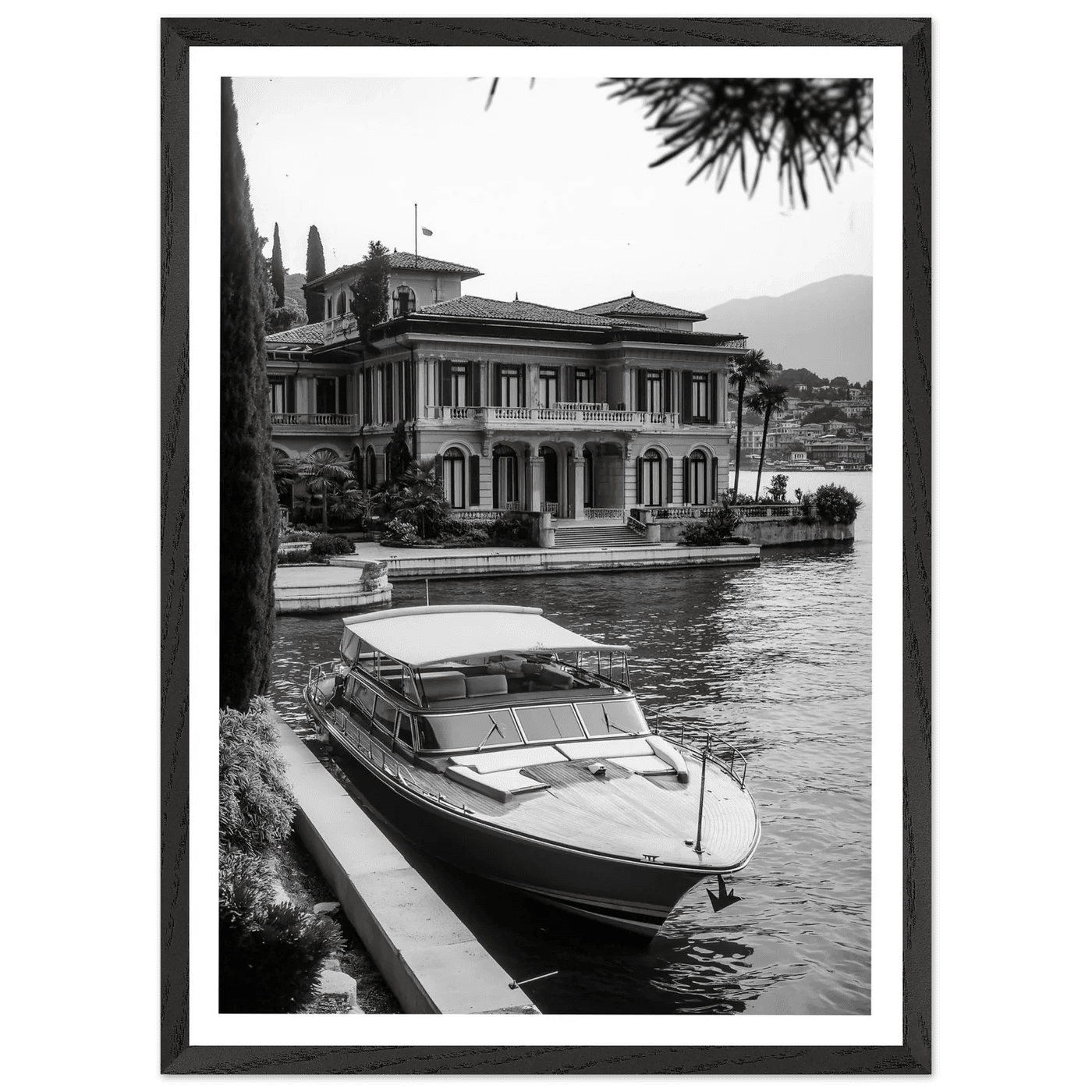 Luxury Lake Como Villa Black and White Wall Art - The Trendy Art