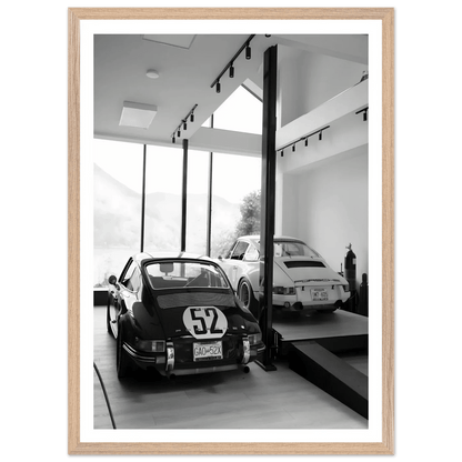 Luxury Porsche Garage Black and White Wall Art - The Trendy Art