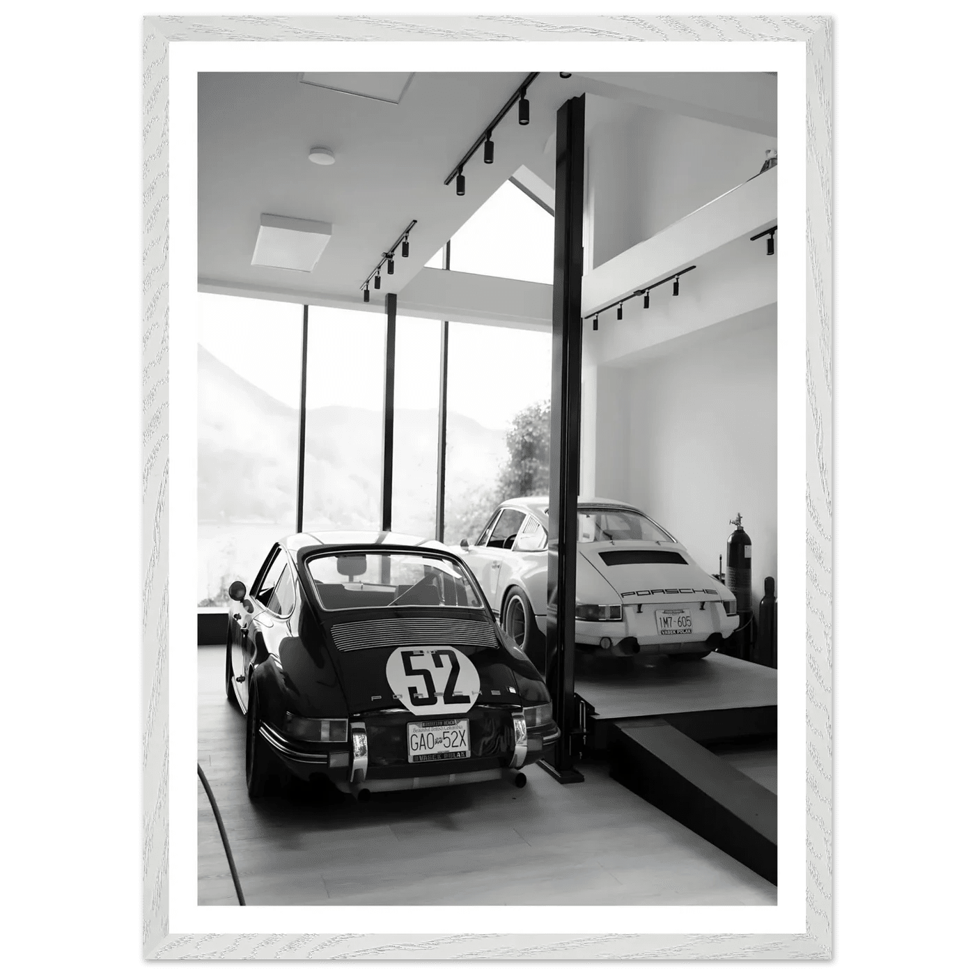Luxury Porsche Garage Black and White Wall Art - The Trendy Art