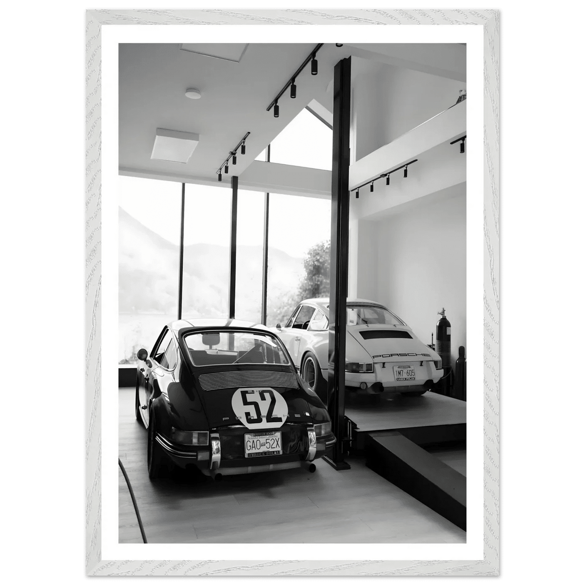 Luxury Porsche Garage Black and White Wall Art - The Trendy Art