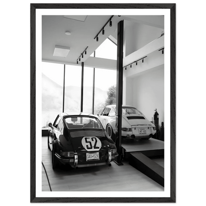 Luxury Porsche Garage Black and White Wall Art - The Trendy Art