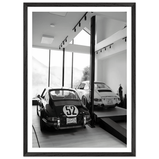 Luxury Porsche Garage Black and White Wall Art - The Trendy Art
