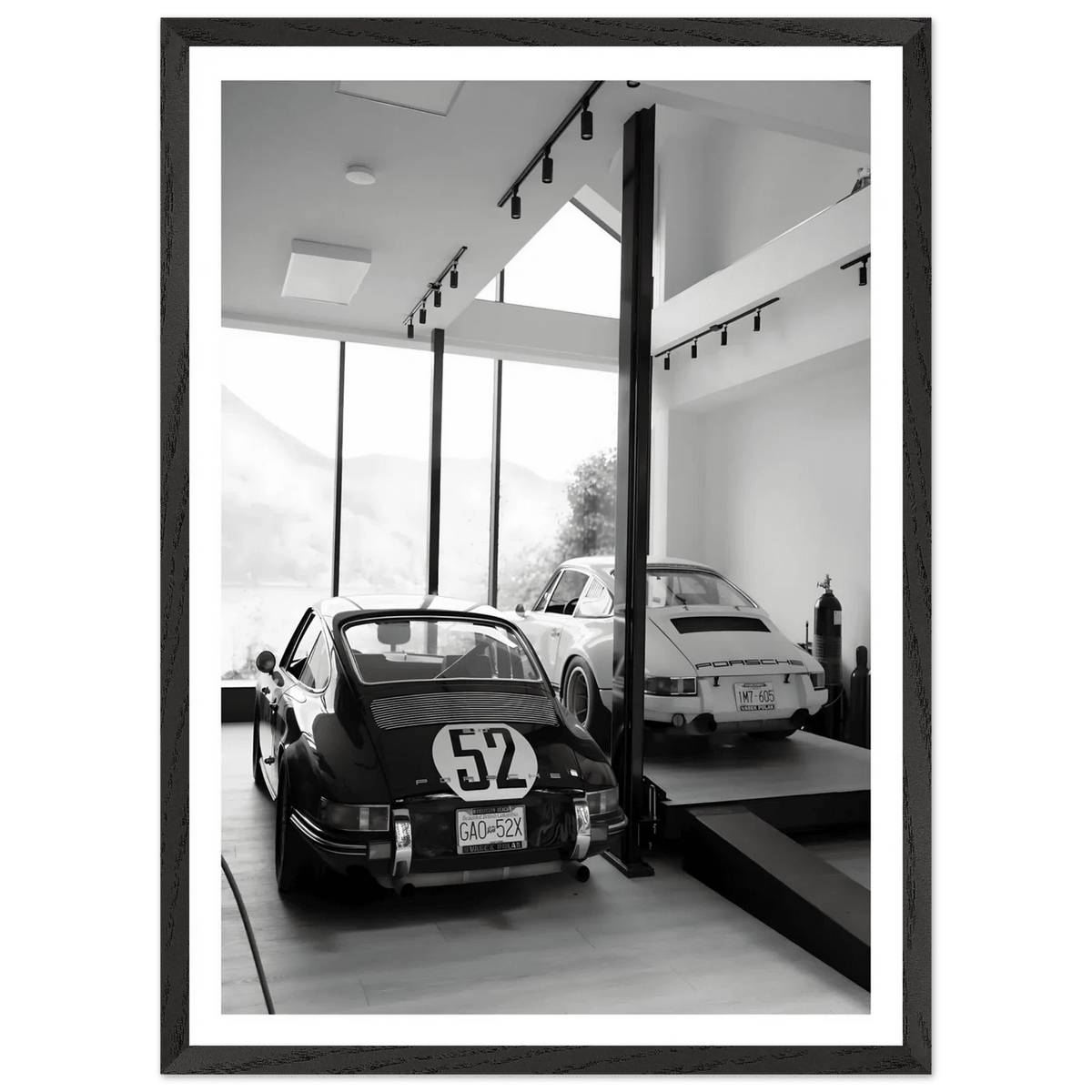 Luxury Porsche Garage Black and White Wall Art - The Trendy Art