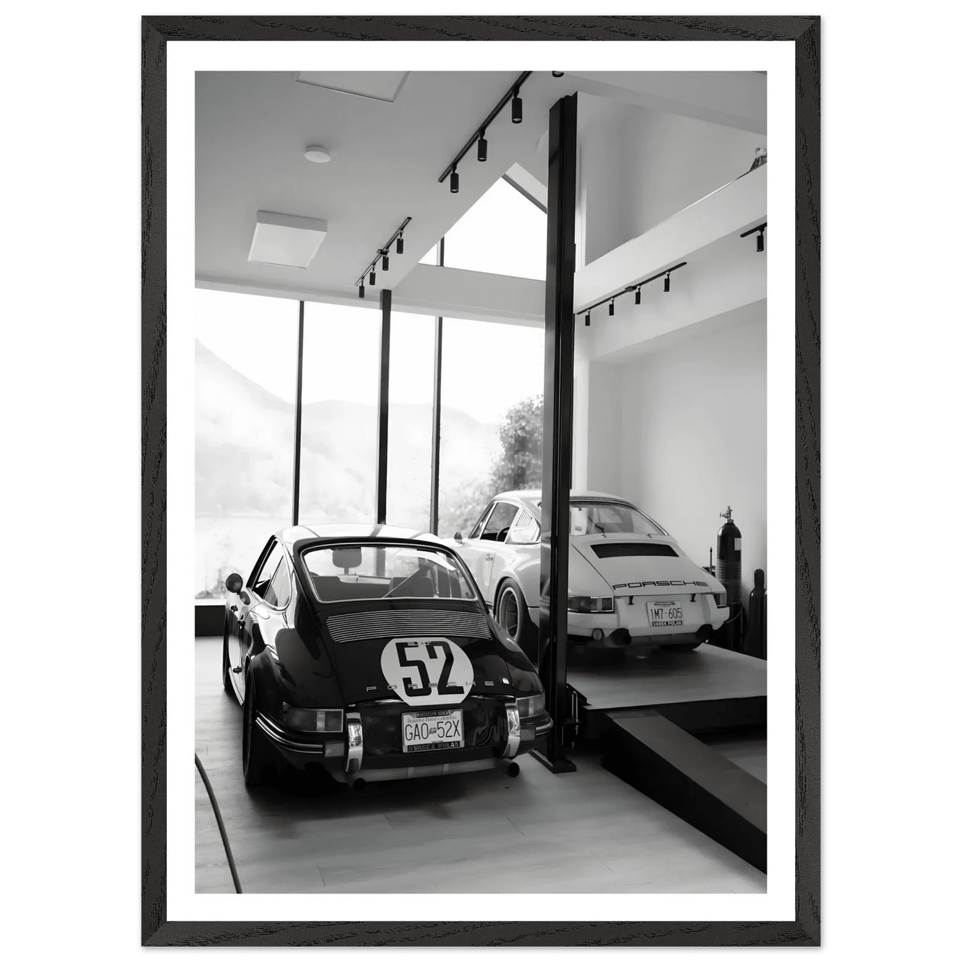 Luxury Porsche Garage Black and White Wall Art - The Trendy Art