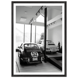 Luxury Porsche Garage Black and White Wall Art - The Trendy Art