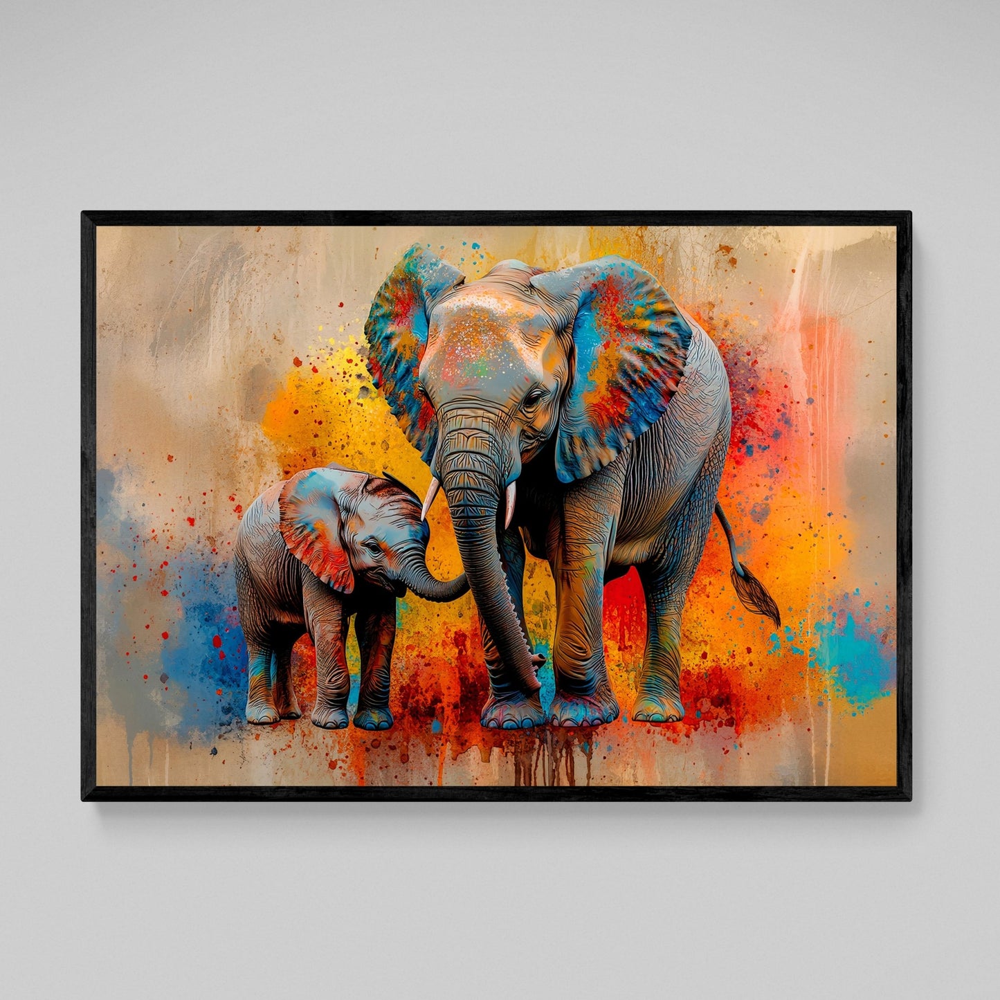 Mother & Baby Colorful Elephant Wall Art - The Trendy Art