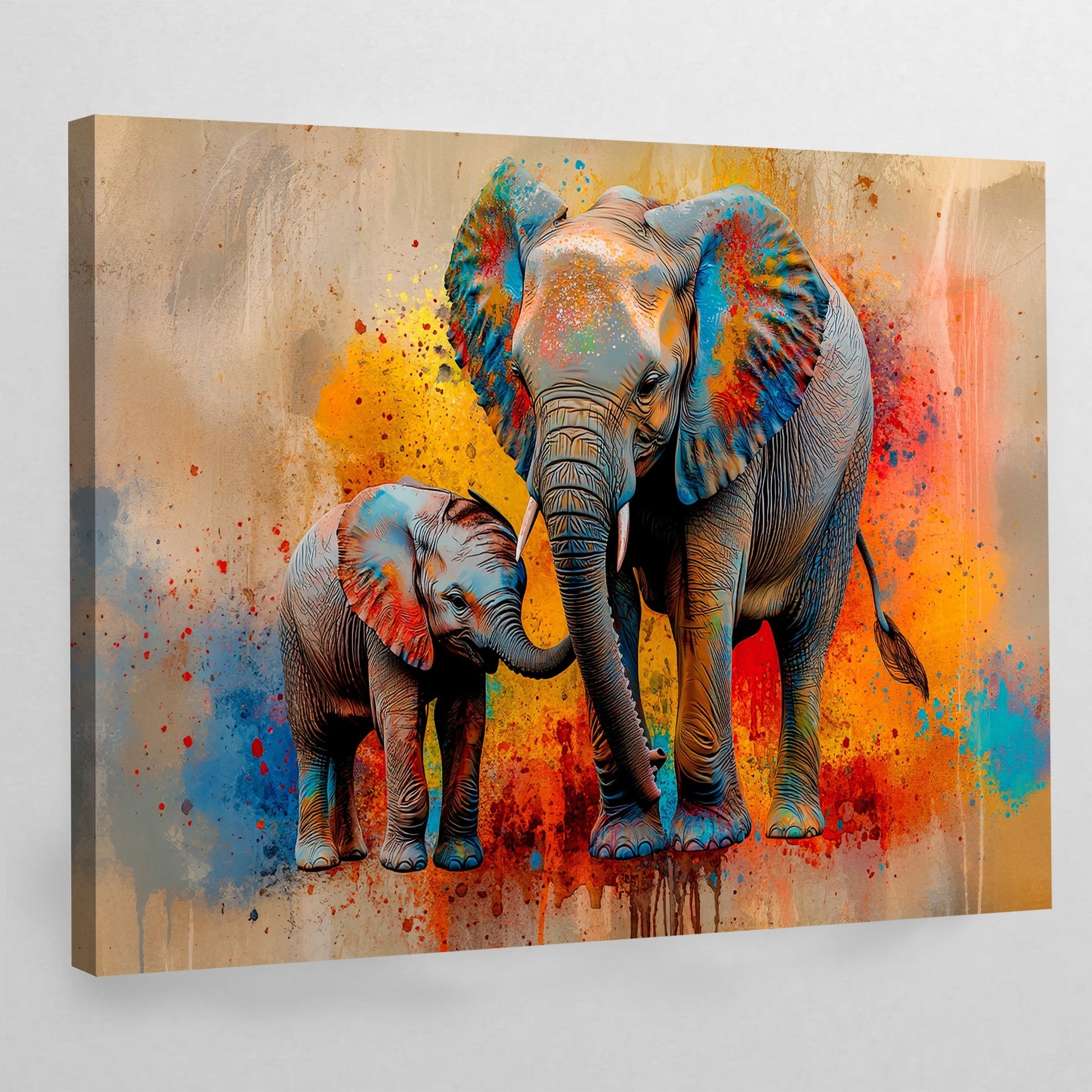 Mother & Baby Colorful Elephant Wall Art - The Trendy Art