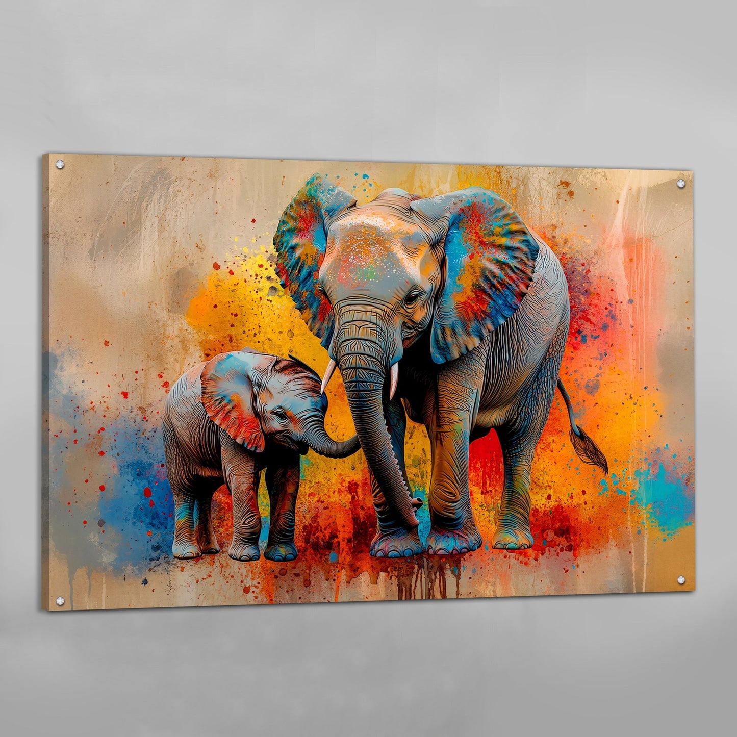 Mother & Baby Colorful Elephant Wall Art - The Trendy Art