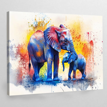 Mother & Baby Watercolor Elephant Wall Art - The Trendy Art