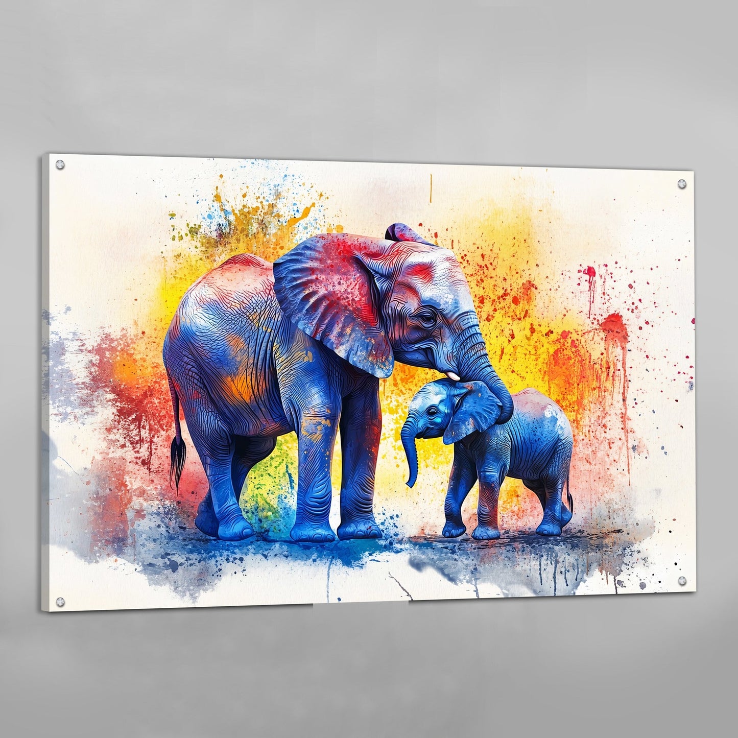Mother & Baby Watercolor Elephant Wall Art - The Trendy Art