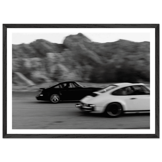 Vintage Car Race Black and White Wall Art - The Trendy Art