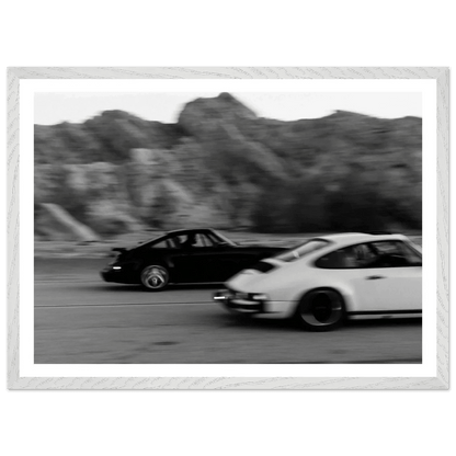 Vintage Car Race Black and White Wall Art - The Trendy Art