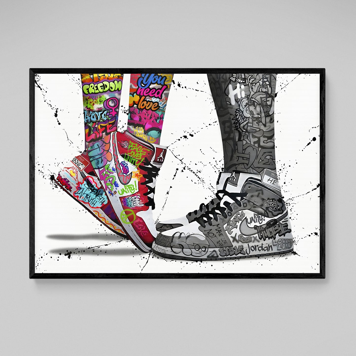Large Graffiti Wall Art: Colorful sneaker artwork featuring vibrant graffiti and bold designs. 