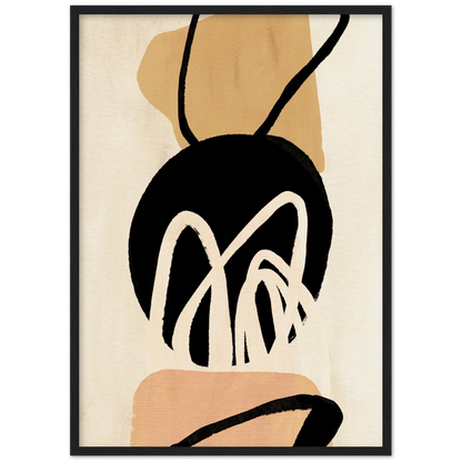 Minimalist Abstract Wall Art: Beige and black abstract artwork featuring organic shapes and bold lines. Modern wall decor.