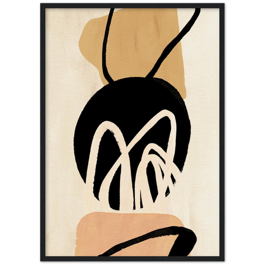 Minimalist Abstract Wall Art: Beige and black abstract artwork featuring organic shapes and bold lines. Modern wall decor.