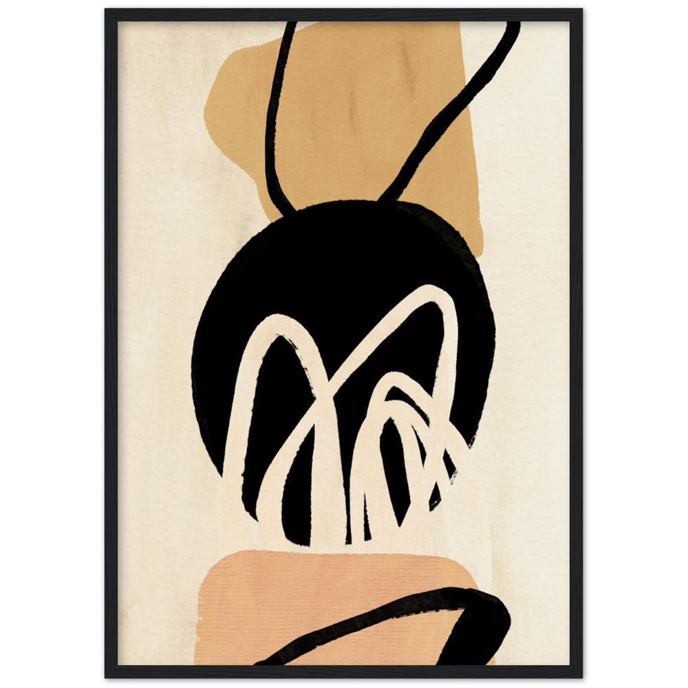 Minimalist Abstract Wall Art: Beige and black abstract artwork featuring organic shapes and bold lines. Modern wall decor.