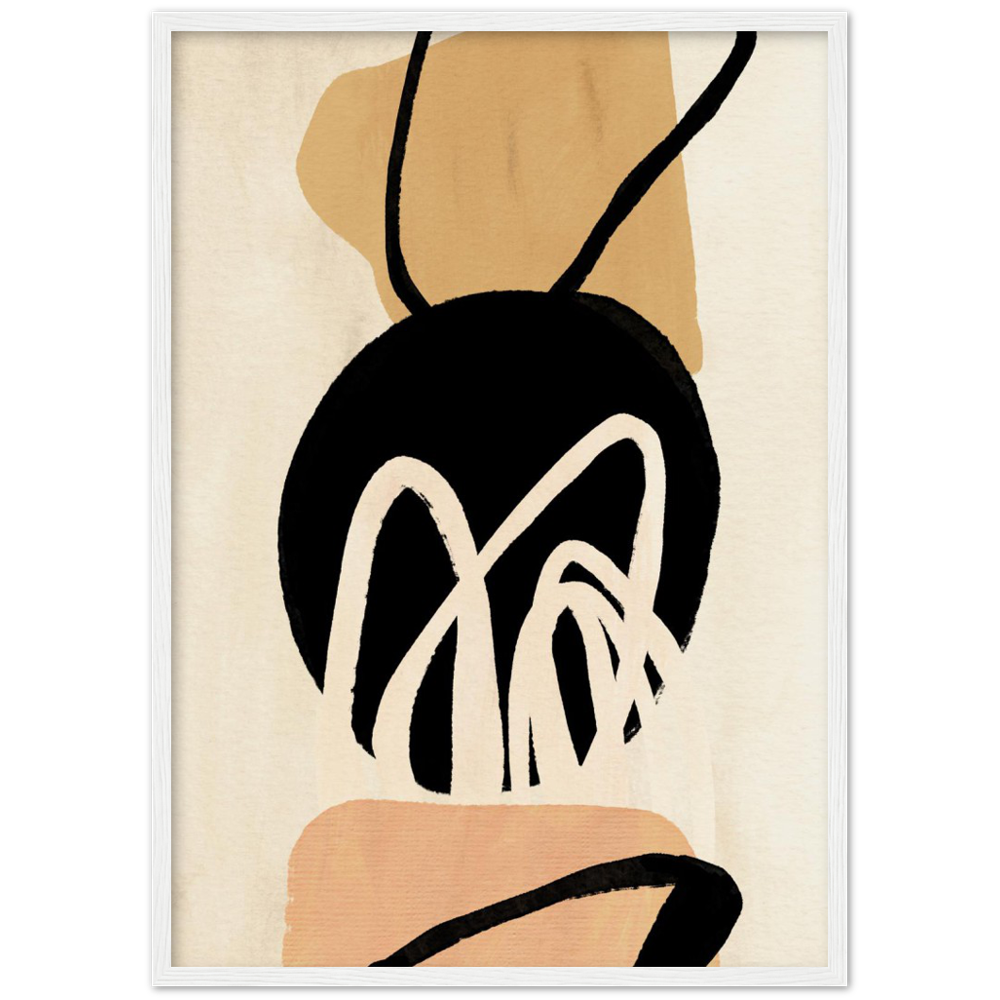 Minimalist Abstract Wall Art: Beige and black abstract painting with organic shapes and lines, perfect for modern home decor.