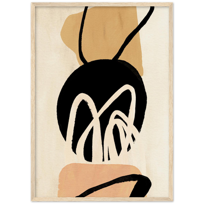 Minimalist Abstract Wall Art: Beige and black abstract shapes, featuring organic lines and muted earth tones. Modern wall decor.