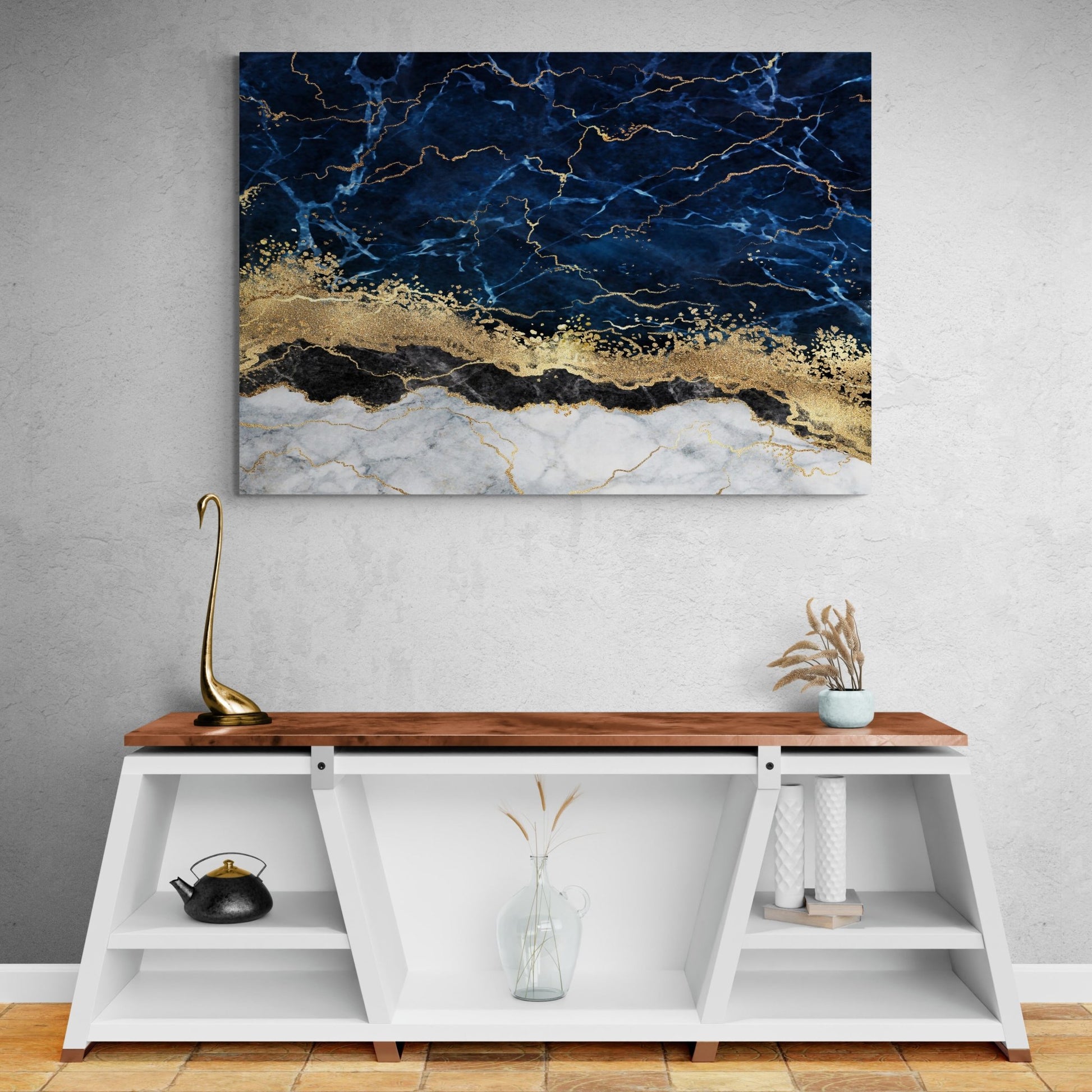 Blue Gold Marble Wall Art - The Trendy Art