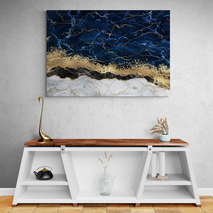 Blue Gold Marble Wall Art - The Trendy Art