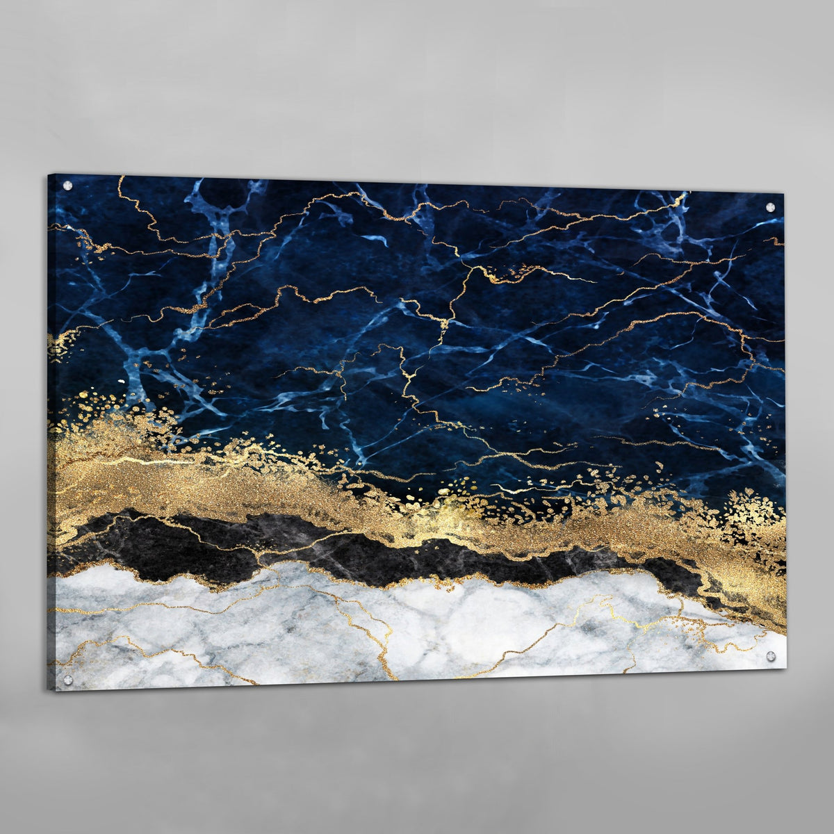 Blue Gold Marble Wall Art - The Trendy Art