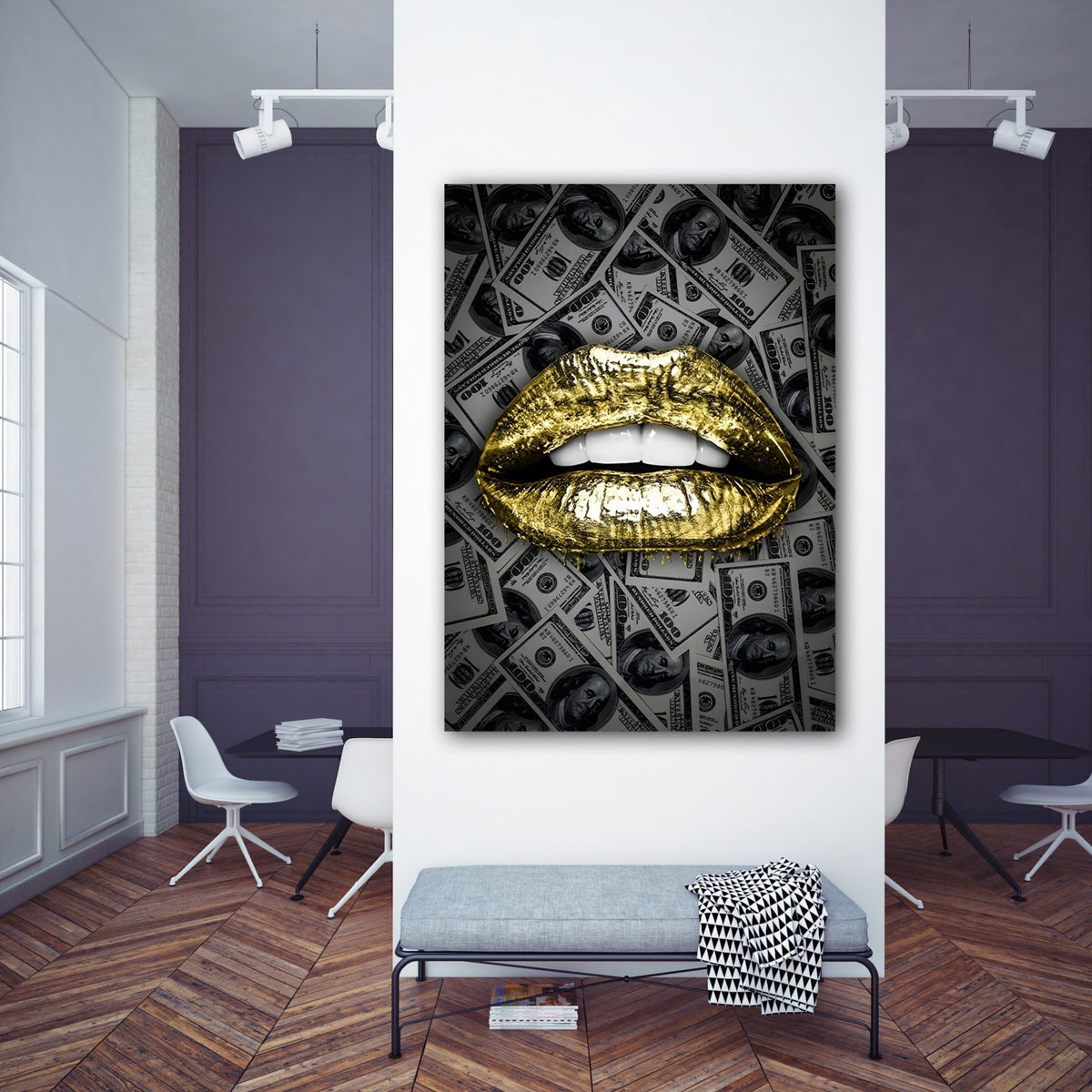 Gold Lips Wall Art - The Trendy Art