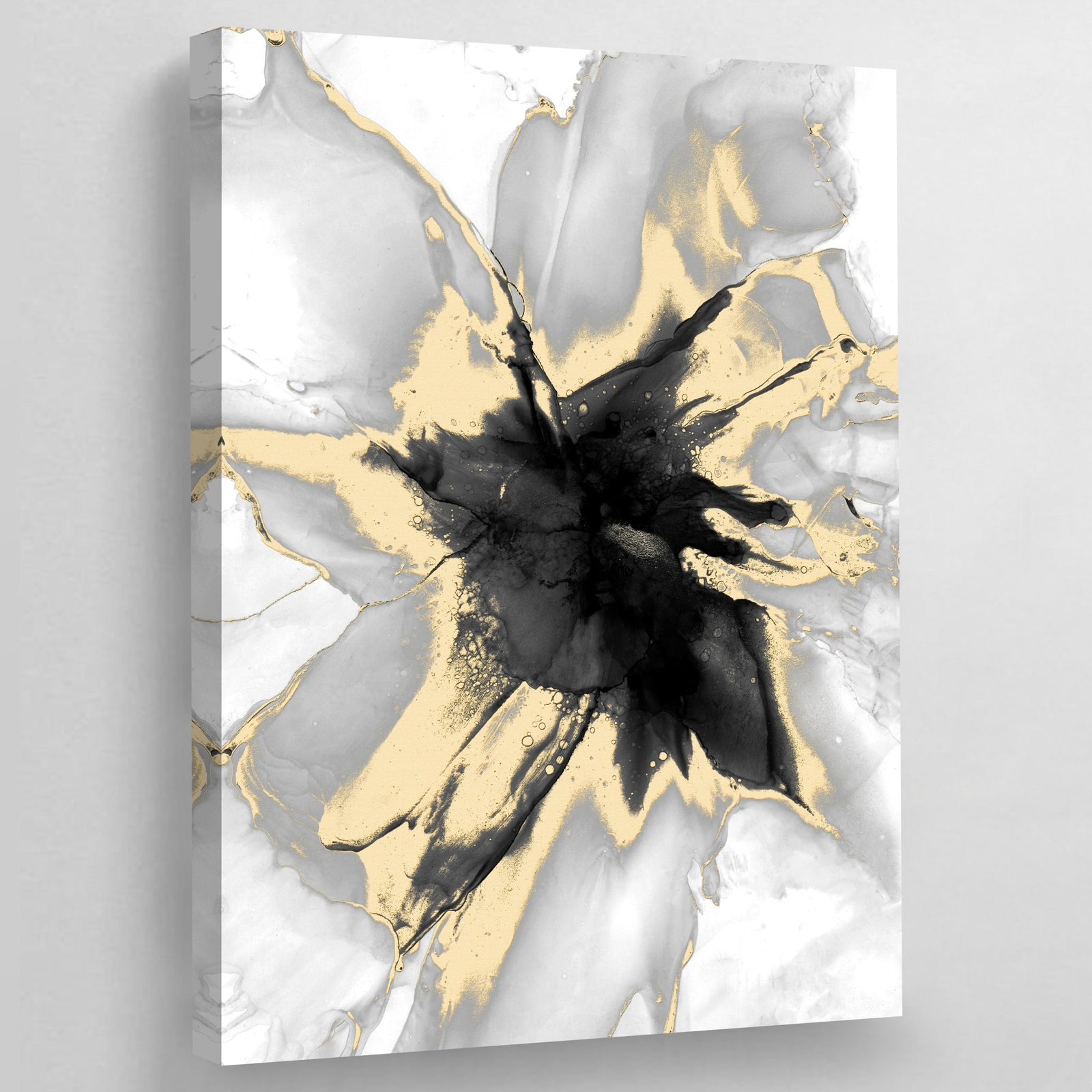 Abstract Wall Art Black White Canvas Painting Marble Golden Veins